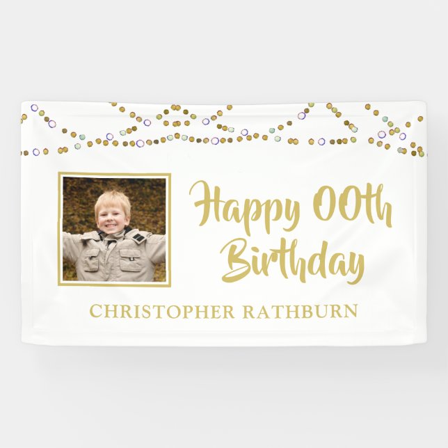 Banderoles Toute année Anniversaire Photo Gold String Lumière (Horizontal)