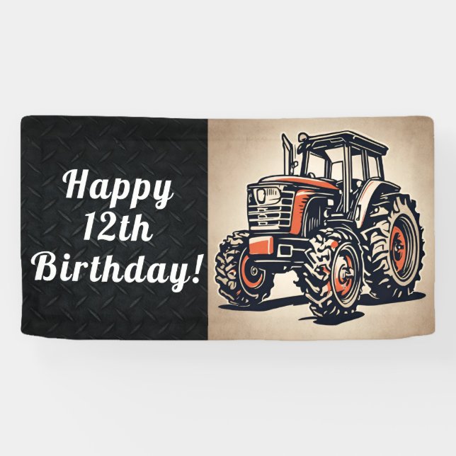 Banderoles Tracteur Joyeux Anniversaire Équipement Agricole A (Horizontal)