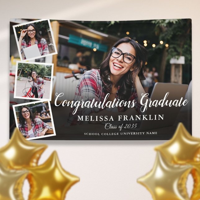 Banderoles Trendy 4 Photo Collage Graduation Party (Trendy 4 Photo Collage Graduation Party Banner)