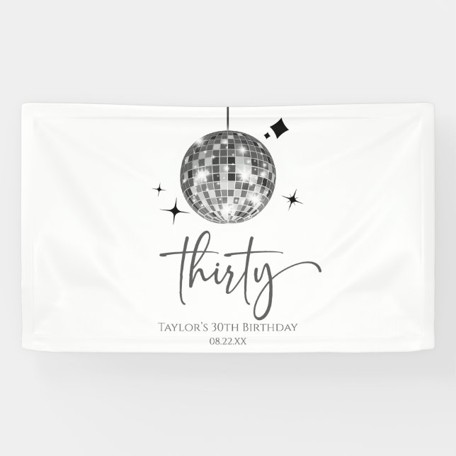 Banderoles Trente Silver Disco Ball 30e fête d'anniversaire (Horizontal)