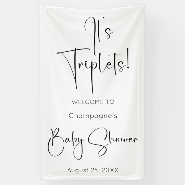 Banderoles Triplets Baby shower de script moderne (Vertical)