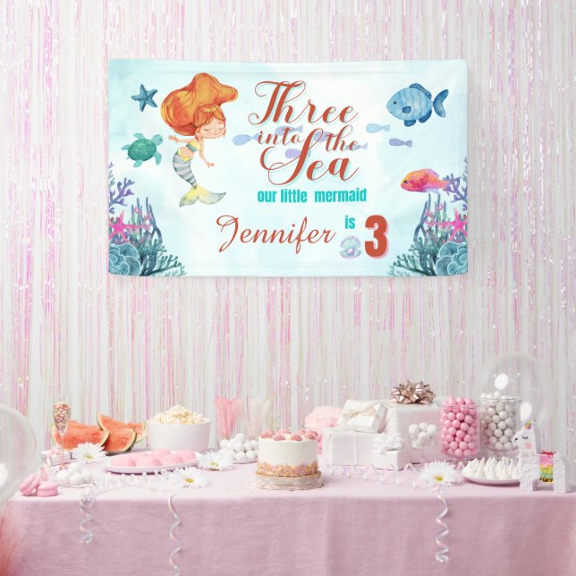 Banderoles Trois dans la mer Filles de sirène 3e anniversaire (Fête)