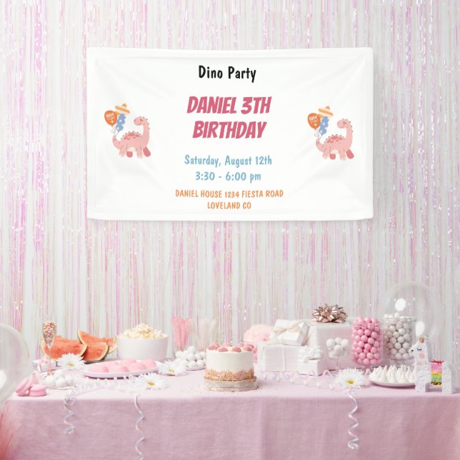 Banderoles Trois enfants Rex Dinosaur 3e fête d'anniversaire (Fête)