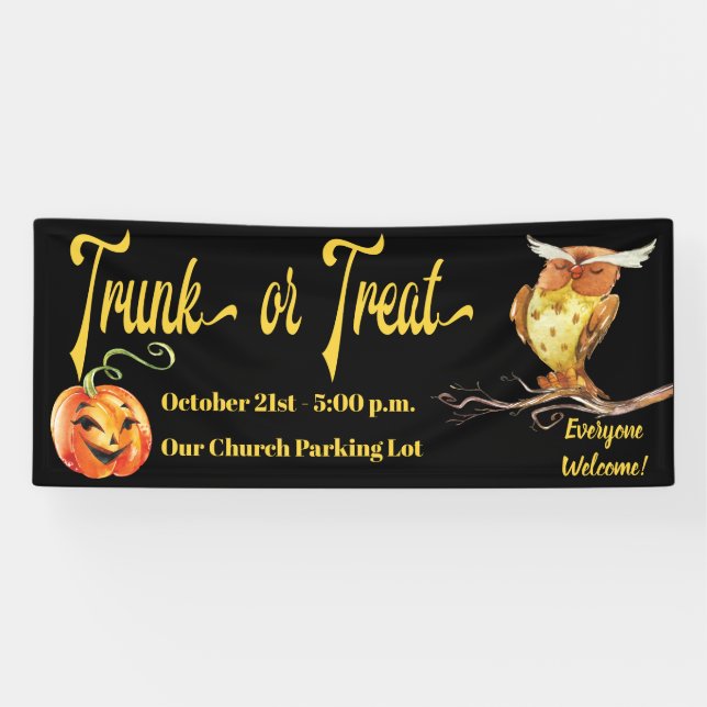 Banderoles Tronc ou traiter Halloween Citrouille & hibou (Horizontal)