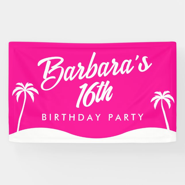 Banderoles Tropical Beach Hot Pink Script Sweet 16 (Horizontal)