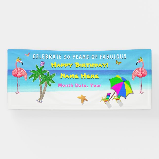 Banderoles Tropical Flamant rose Party 50 et Fabulous Banner (Horizontal)