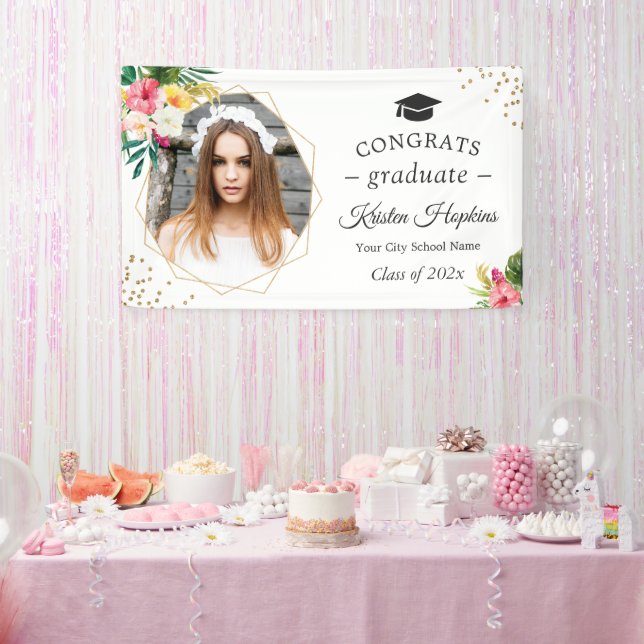 Banderoles Tropical Floral Geometry Photo Graduation Party (Fête)