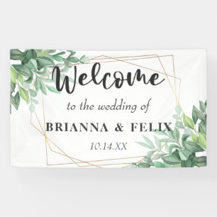 Banderoles Tropical Green Feuille Gold Frame Mariage fond