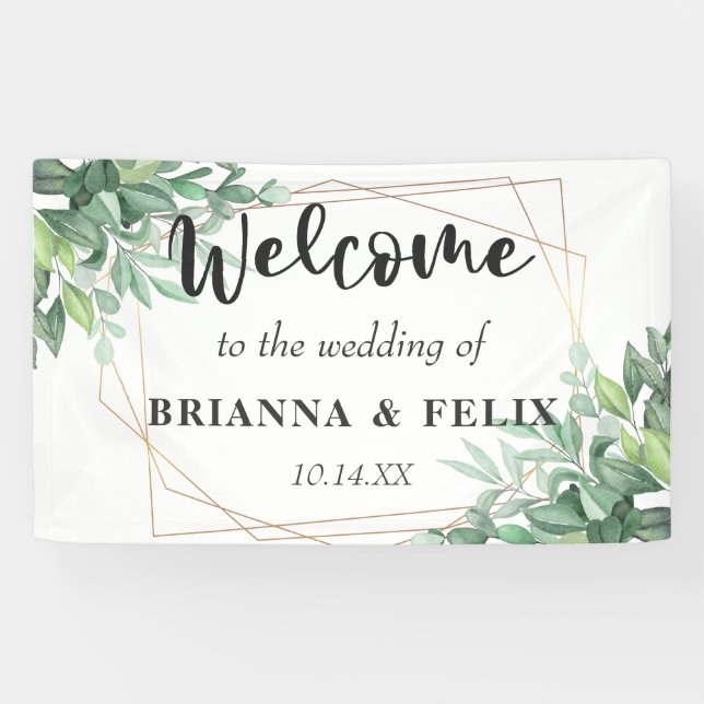 Banderoles Tropical Green Feuille Gold Frame Mariage fond (Horizontal)