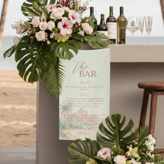 Banderoles Tropical Island Bar Menu Wedding Reception Decor (Tropical Island Bar Menu Wedding Reception Decor Banner)