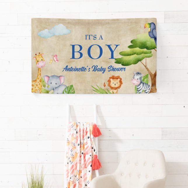 Banderoles Tropical Jungle Safari Animaux Baby Boy Douche (En situation)