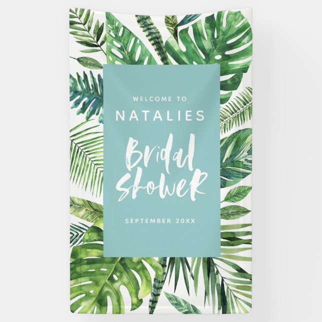 Banderoles Tropical palm leaf & script nuptiale (Vertical)