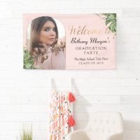 Tropical Pink Gold Arch Photo Graduation Party