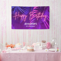 Tropical Violet Néon Rose Feuille de Palmier Joyeu