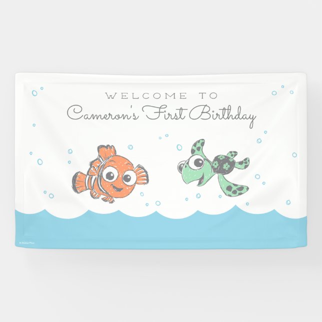 Banderoles Trouver Nemo & Squirt premier anniversaire (Horizontal)