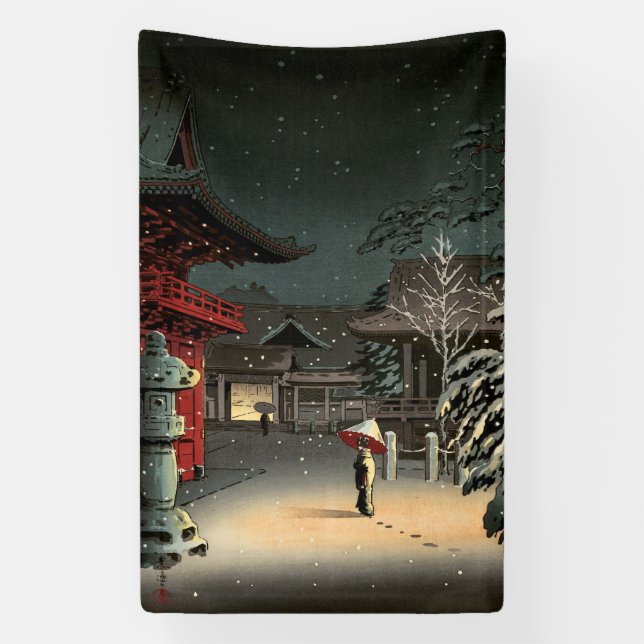 Banderoles Tsuchiya Koitsu - Neige au temple de Nezu (Verticale)