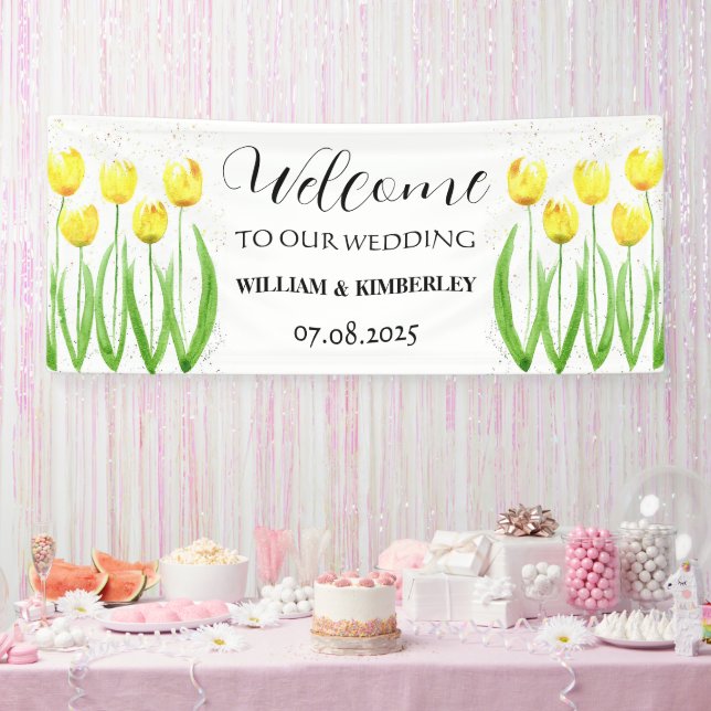 Banderoles Tulipes Jaunes Printemps Floral Rustique Mariage é (Fête)