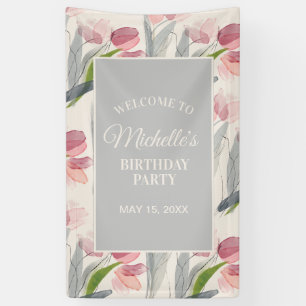 Banderoles Tulipes rose pâle Floral Anniversaire Bienvenue