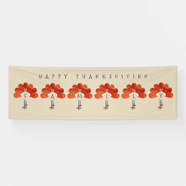 Banderoles Turclés de Thanksgiving en famille (Horizontal)