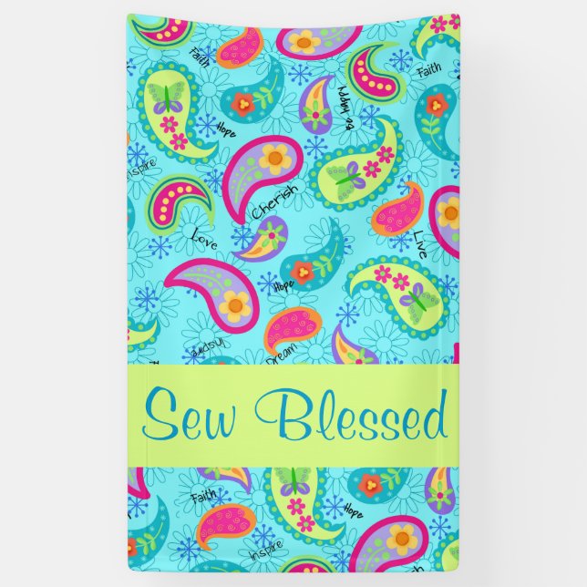 Banderoles Turquoise Blue Lime Green Moderne Motif Paisley (Vertical)