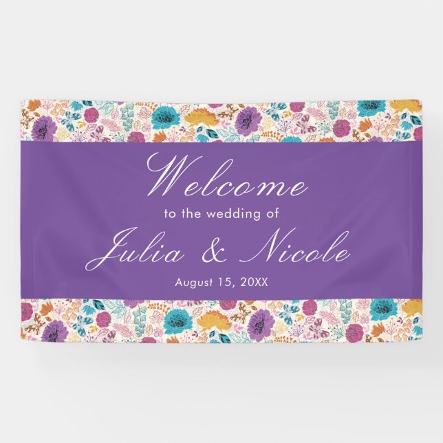 Banderoles Turquoise Purple Jaune Fleurs de prairie de printe (Horizontal)