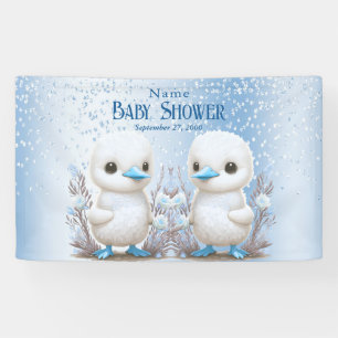 Banderoles Twin Ducks Blue Floral Baby shower Bienvenue