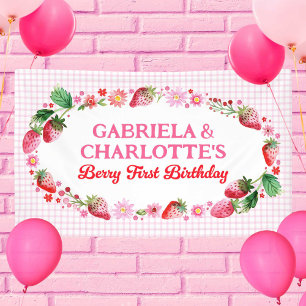 Banderoles Twins Girl's Joint Strawberries Berry 1er annivers