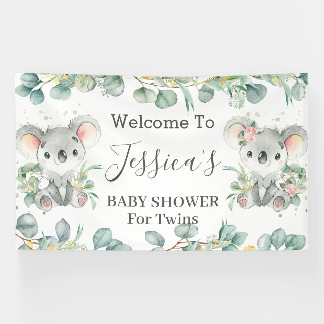 Banderoles Twins Koala Eucalyptus Verdure Bienvenue en toile  (Horizontal)