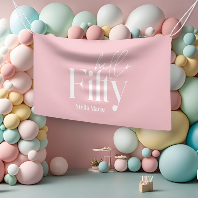 Banderoles Typographie minimaliste moderne girly rose 50e ann (Créateur téléchargé)