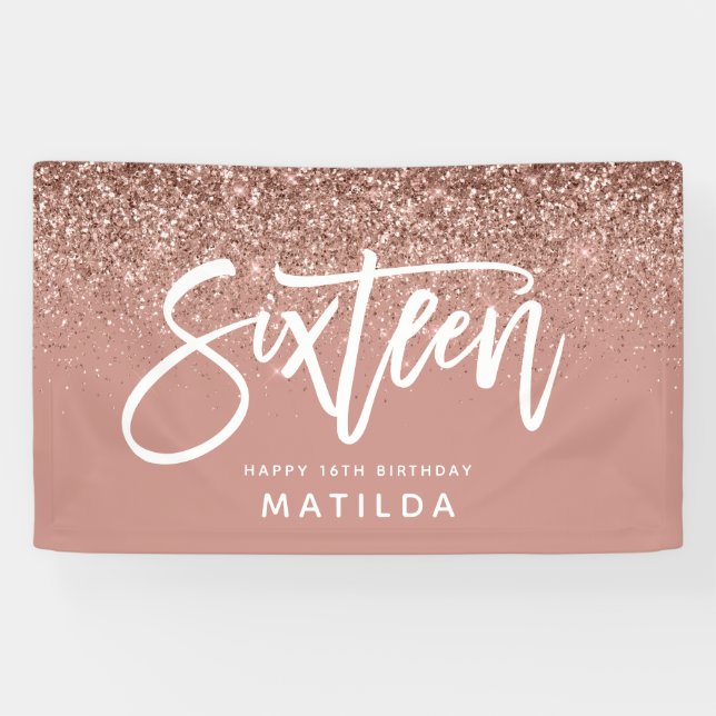 Banderoles Typographie rose parties scintillant d'or rose fil (Horizontal)