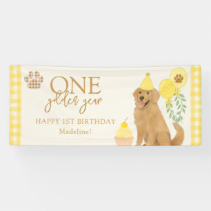 Banderoles Un An d'Or Chiot Retriever Anniversaire Jaune