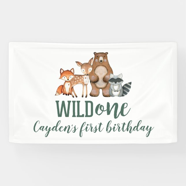 Banderoles Un animal sauvage de forêt premier anniversaire (Horizontal)