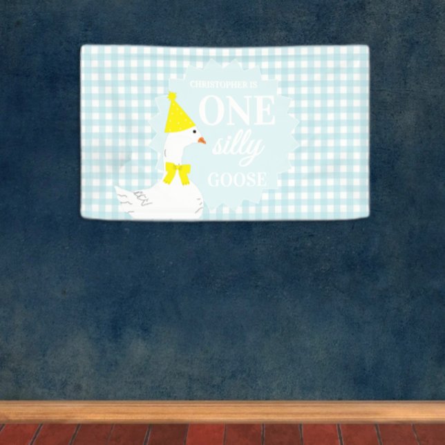 Banderoles Un anniversaire de 1 an de l'oie Gingham folle (Créateur téléchargé)