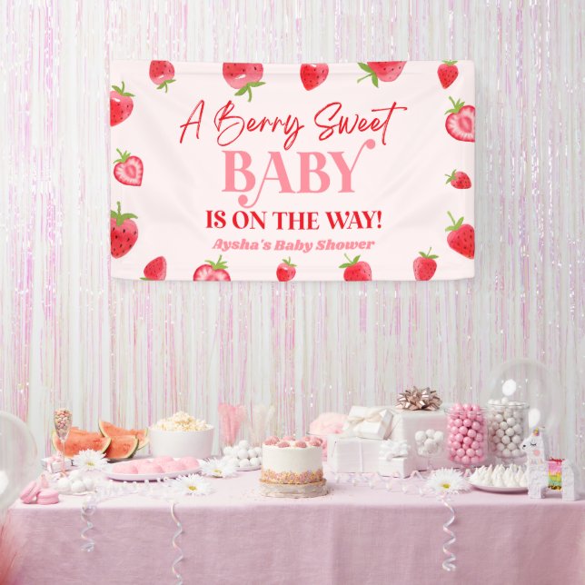 Banderoles Un Baby shower de fraise Berry Sweet Baby (Fête)