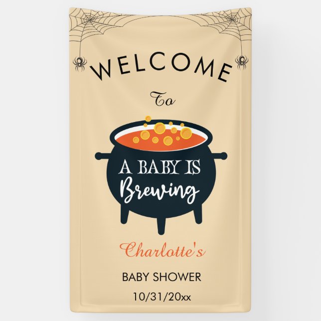 Banderoles Un Bébé brasse Baby shower Halloween Bienvenue (Vertical)