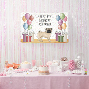 Banderoles Un Carlin-chien coloré Pastels Joyeux Anniversaire