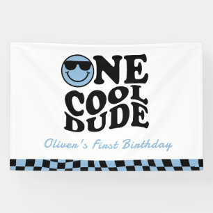 Banderoles Un Cool Dude Wavy Blue Smile Face 1er anniversaire