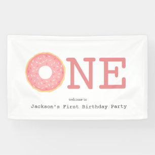 Banderoles Un Donut rose Fille premier anniversaire