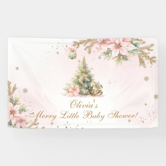 Banderoles Un joyeux petit baby shower rose or Noël (Horizontal)