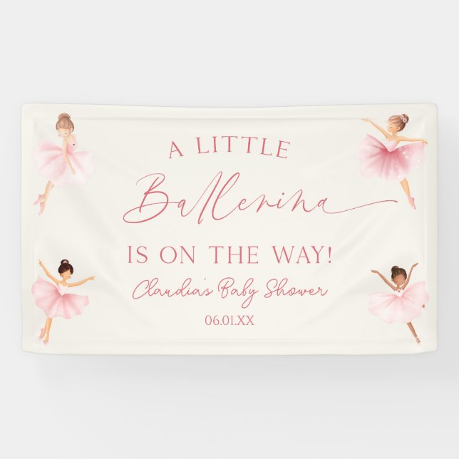 Banderoles Un petit Baby shower de ballet rose Ballerina (Horizontal)