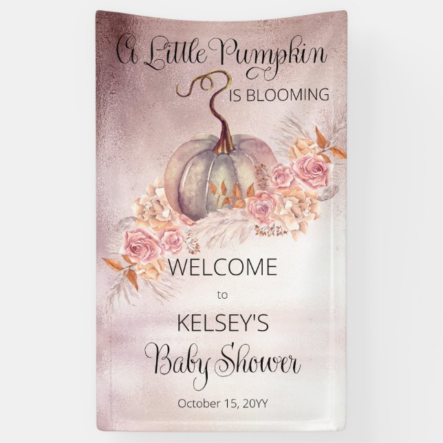 Banderoles Un Petit Citrouille Fleurit Baby shower Rose (Vertical)