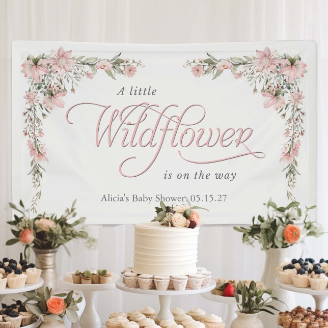 Banderoles Un petit fleur sauvage rose bébé fille douche (LIttle wildflower pink baby girl shower backdrop.)