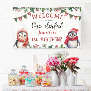 Banderoles UN   Pingouin Noël 1er fête d'anniversaire