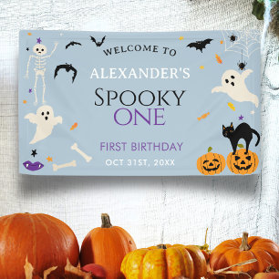 Banderoles Un premier anniversaire Halloween bleu Spooky One 