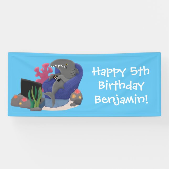 Banderoles Un requin drôle en regardant la bande dessinée de  (Horizontal)