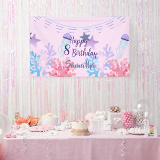 Banderoles Under the Sea Birthday Banner Pink and Purple 