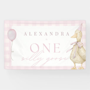 Banderoles Une fille en vichy rose "One Silly Goose" 1er anni