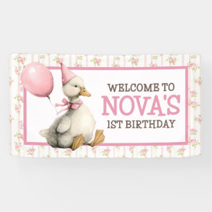 Banderoles Une Oie Idiote Personnalisée Rose 1er Anniversaire