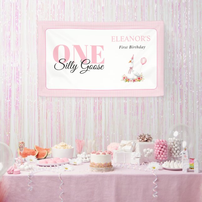 Banderoles Une oie idiote, rose en vichy 1er anniversaire de  (Fête)