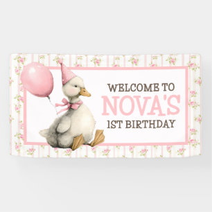 Banderoles Une Oie Ridicule Personnalisée Rose 1er Anniversai